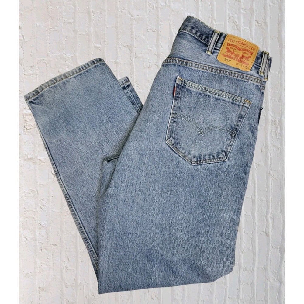 Levis 505 Regular Fit Jeans Mens 38x30 Light Wash Straight Leg Cowboy Rodeo